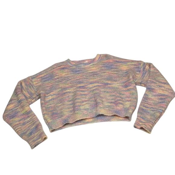 Sienna Sky Women's M Pastel Rainbow Striped Cropped Pullover Sweater - Picture 2 of 9